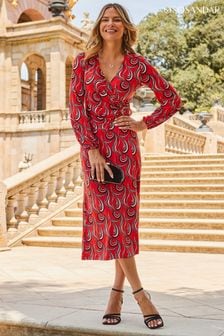 Sosandar Red Hoop Detail Wrap Dress (C72978) | $118