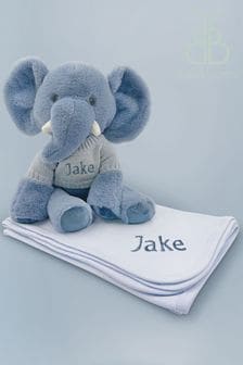 Babyblooms Blue Personalised Elephant Soft Toy With Snuggle Wrap Gift Set (C72998) | 87 €