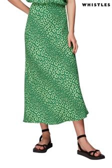 Whistles Green Leopard Petals Bias Cut Skirt (C73125) | €126