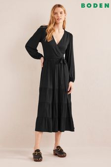 Boden Black Tiered Wrap Maxi Dress (C73285) | €72