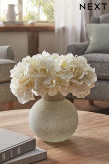 Cream Artificial Hydrangea Bouquet In Natural Pot
