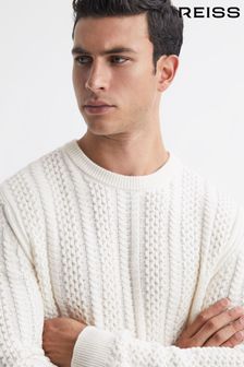 Bež - Reiss pleten pulover ozkega kroja iz volne in bombaža Reiss Arlington (C73447) | €135