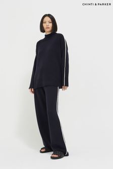 Chinti & Parker Navy Blue Piped Oversized Wool Cashmere Jumper (C73530) | 396 €