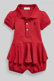 Roșu - Rochie polo Ralph Lauren Bebeluși cu logo din peplum cupcake (C73821) | 394 LEI