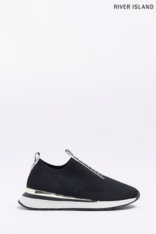 River Island Black Wide Fit Branded Sock Runner Shoes (C73832) | €24