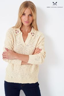 Crew Clothing Company Cream Embroidered Cotton Casual Sweater (C73850) | 79 €