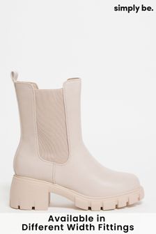 Simply Be Cream Cleated Block Heel Calf Height Boots Ex Wide Fit (C74024) | €36