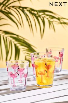 Pink Flamingo Set of 4 Tumbler Glasses (C74052) | CA$38