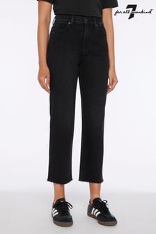 7 For All Mankind Logan Stovepipe Straight Crop High Rise Black Jeans (C74145) | SGD 332