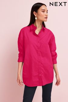 Bright Pink Oversized Long Sleeve Cotton Shirt (C74286) | $50