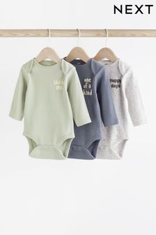 Grey/Blue Long Sleeve Baby Bodysuits 3 Pack (C74400) | EGP720 - EGP840
