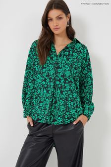 French Connection Green Crepe Light Florey Popover Shirt (C74449) | €37