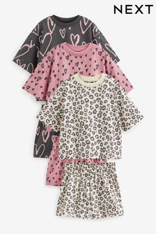 Черный/розовый/кремовый с анималистичным принтом/сердечками - Набор пижамных комплектов с шортами (3 компл.) (9 мес. - 16 лет) (C74805) | €35 - €47