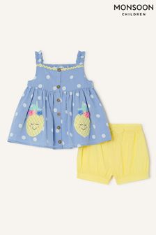 Monsoon Baby Blue Pineapple Spot Chambray Top & Shorts Set (C74844) | ₪ 116 - ₪ 135