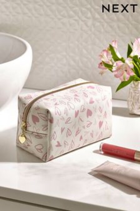 Rosa/blanco con corazones - Neceser con diseño cuadrado (C74847) | 11 €