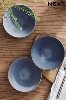 Set of 3 Blue Reactive Glaze Nibble and Dip Bowls