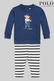 Set colanți și tricou Polo Ralph Lauren Bebeluși Albastru cu urs (C75301) | 835 LEI