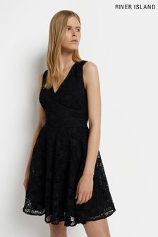 River Island Black Mini Lace Puff Skirt Dress (C75351) | €35