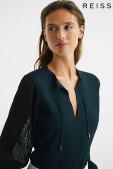 Reiss Teal Sloane Hybrid Knitted Semi-sheer Sleeve Top (C75459) | 172 €