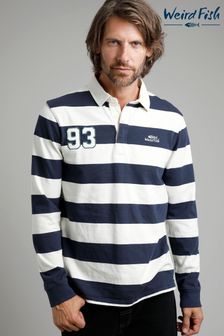 Weird Fish Blue Laxton Organic Cotton Long Sleeve Striped Rugby Shirt (C75481) | €82