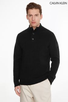 Črn pulover z gumbi do četrtine Calvin Klein (C75510) | €85