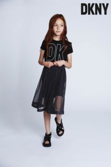 DKNY Black Mesh Skirt Belted Logo Dress (C75588) | OMR53 - OMR58