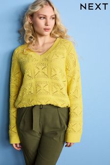 Bright Yellow Stitch Detail V-Neck Jumper (C75657) | TRY 622