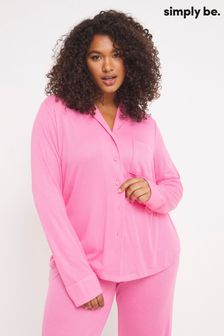 Simply Be Pink Pretty Secrets Ribbed Button Through Pyjama Set (C75771) | AED155