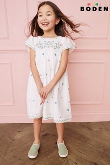 Boden Strukturiertes Kleid mit Stickerei, Weiß (C75916) | 55 € - 62 €