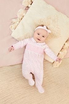 JoJo Maman Bébé Smocked Cotton Baby Sleepsuit