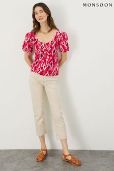 Monsoon Red Ikat Print Square Neck Top in Sustainable Cotton (C76101) | 34 €