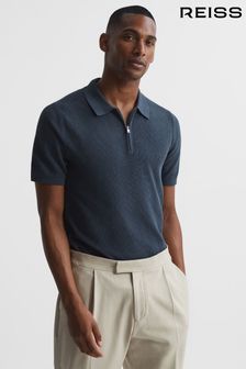 Reiss Blue Otis Half Zip Stitch Interest Polo T-Shirt (C76159) | SGD 243