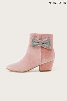 Monsoon Pink Lucinda Velvet Party Boots