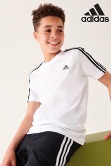 adidas White Junior Essentials 3-Stripes Cotton T-Shirt (C76427) | $20