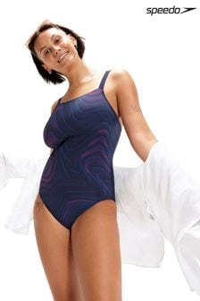 Speedo Amberglow 1-teiliger, figurformender Badeanzug mit Print, Marine/Violett (C76489) | 42 €