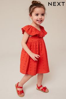 Red Cotton Broderie Dress (3mths-8yrs) (C76521) | €23 - €31