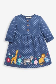 JoJo Maman Bébé Blue Safari Animals Appliqué Button Front Dress (C76870) | €31