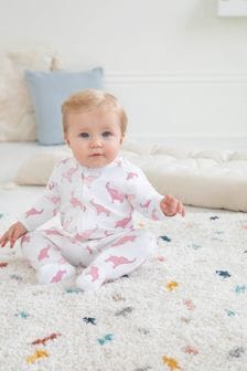 粉色大象 - Jojo Maman Bébé印花拉鏈棉質嬰兒連身睡衣 (C76956) | NT$930