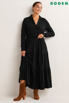 Boden Black Tiered Jersey Maxi Shirt Dress (C76982) | 310 zł
