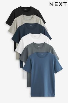 Noir/ardoise/Gris chiné/Blanc/bleu marine/Bleu - Coupe slim - Lot de 6 t-shirts (C77176) | €67
