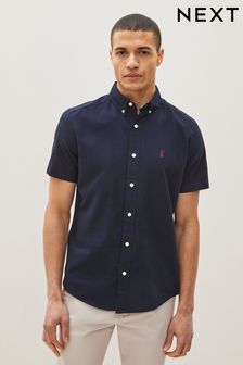 Navy Blue Regular Fit Short Sleeve Oxford Shirt (C77275) | $38