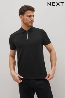 Black Knitted Zip Polo Shirt (C77335) | 10,860 Ft