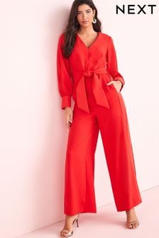 Red Tailored Wide Leg Belted Jumpsuit (C77352) | €41