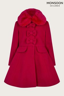 Monsoon Red Triple Bow Skirted Coat With Removable Faux Fur Collar (C 77464) | €63 - €74