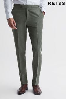 Reiss Green Firm Slim Fit Wool Side Adjuster Trousers (C77480) | $244