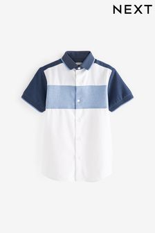  (C77555) | HK$131 - HK$175 海軍藍／白色 - 短袖拼色襯衫 (3-16歲)