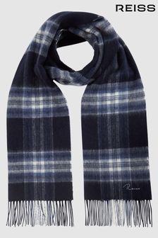 Reiss Navy Curtis Wool & Cashmere Checked Scarf (C77748) | $112