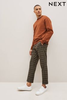 Brown Slim Tapered Trimmed Check Trousers (C77821) | 88 zł