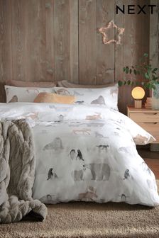 White Arctic Animals Reversible Brushed Cotton Duvet Cover and Pillowcase Set (C77947) | 126 zł - 252 zł
