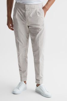 Reiss Taupe/White Stall Seersucker Relaxed Fit Trousers (C77997) | 1,056 SAR
